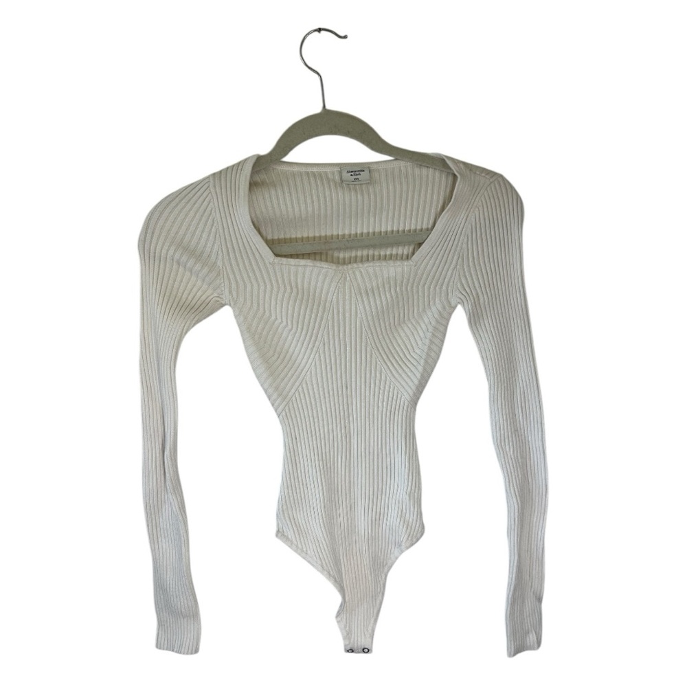 A&F Cream Ribbed Bodysuit Size XXS Square Neck